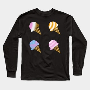 4 Flavor Ice Cream Pattern Long Sleeve T-Shirt